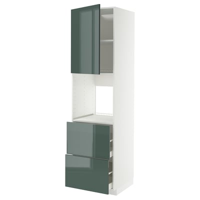Unitate de bucătărie modernă METOD cu uși kallarp gri-verzui lucioase, spații deschise și un design elegant și înalt.