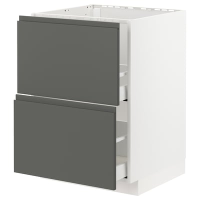 Dulap de bucătărie gri modern, METOD, cu două sertare mari. Fronturi elegante gri închis, formă dreptunghiulară, mânere integrate.