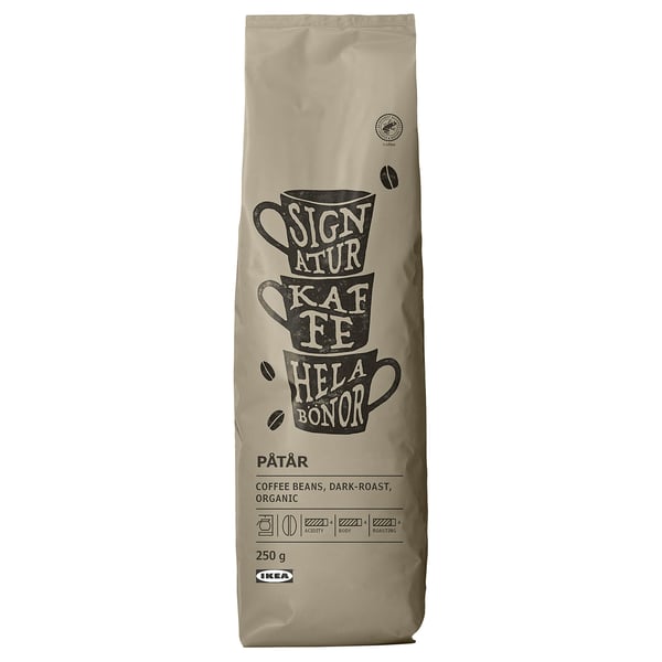 Pungă de boabe de cafea PÅTÅR, prăjită închisă, organică, 250g.