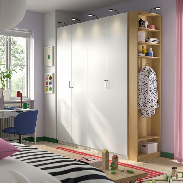 PAX / FORSAND Combinație dulap, alb alb/aspect stejar, 220x60x236 cm