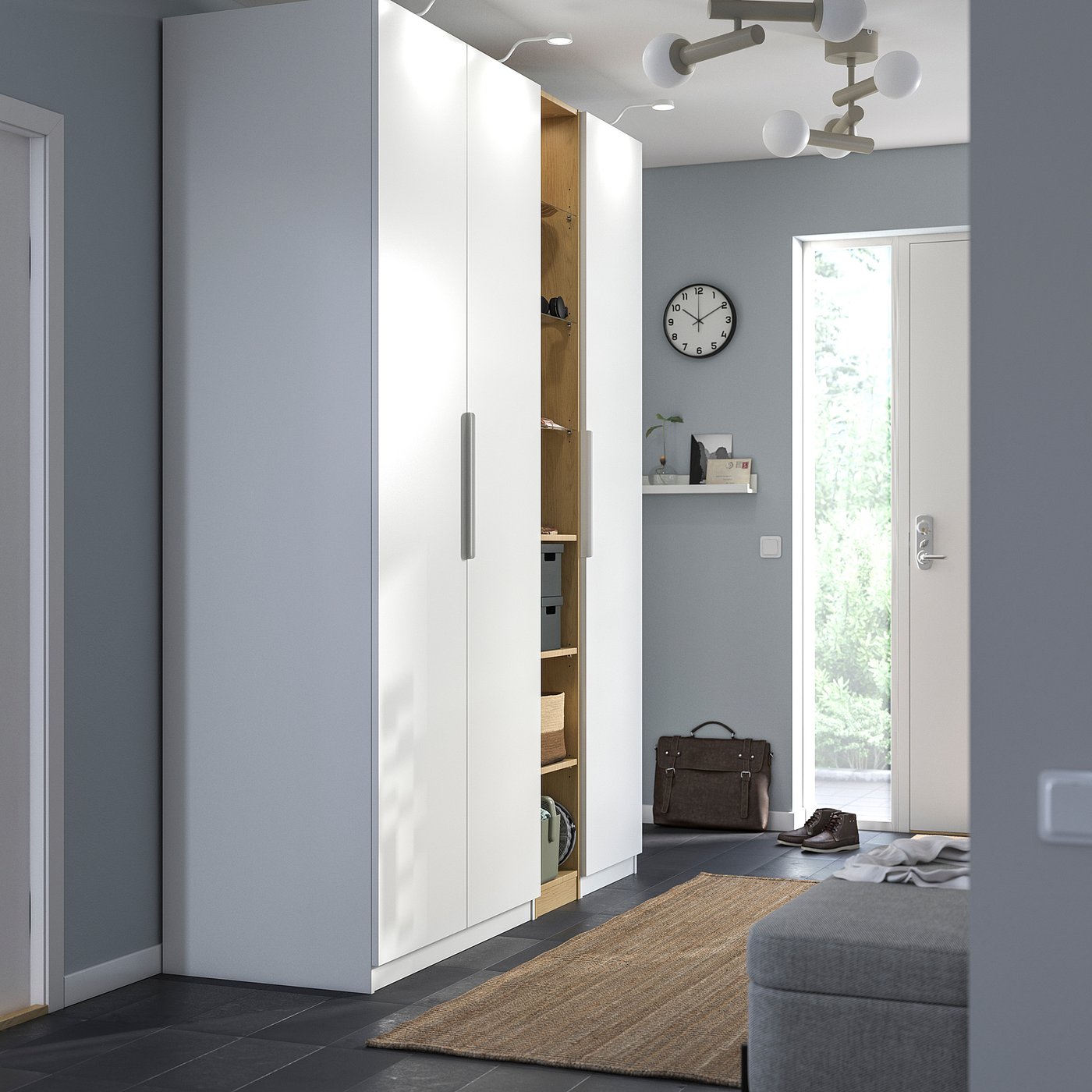 PAX / FORSAND combinație dulap, alb alb/aspect stejar, 185x60x236