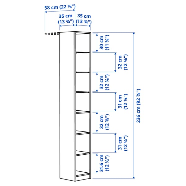 PAX Unitate de mijloc suplimentară, alb, 35x35x236 cm