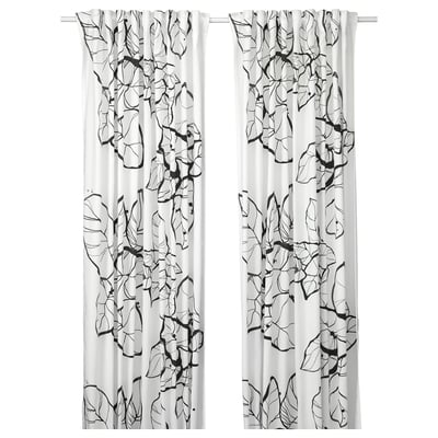PELARKÖRSBÄR Draperii, 2buc, alb/negru model floral/rjns, 145x250 cm