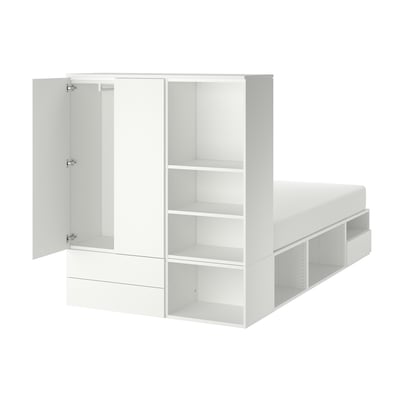 Pat de depozitare alb PLATSA cu sertare și rafturi deschise, design minimalist modern.