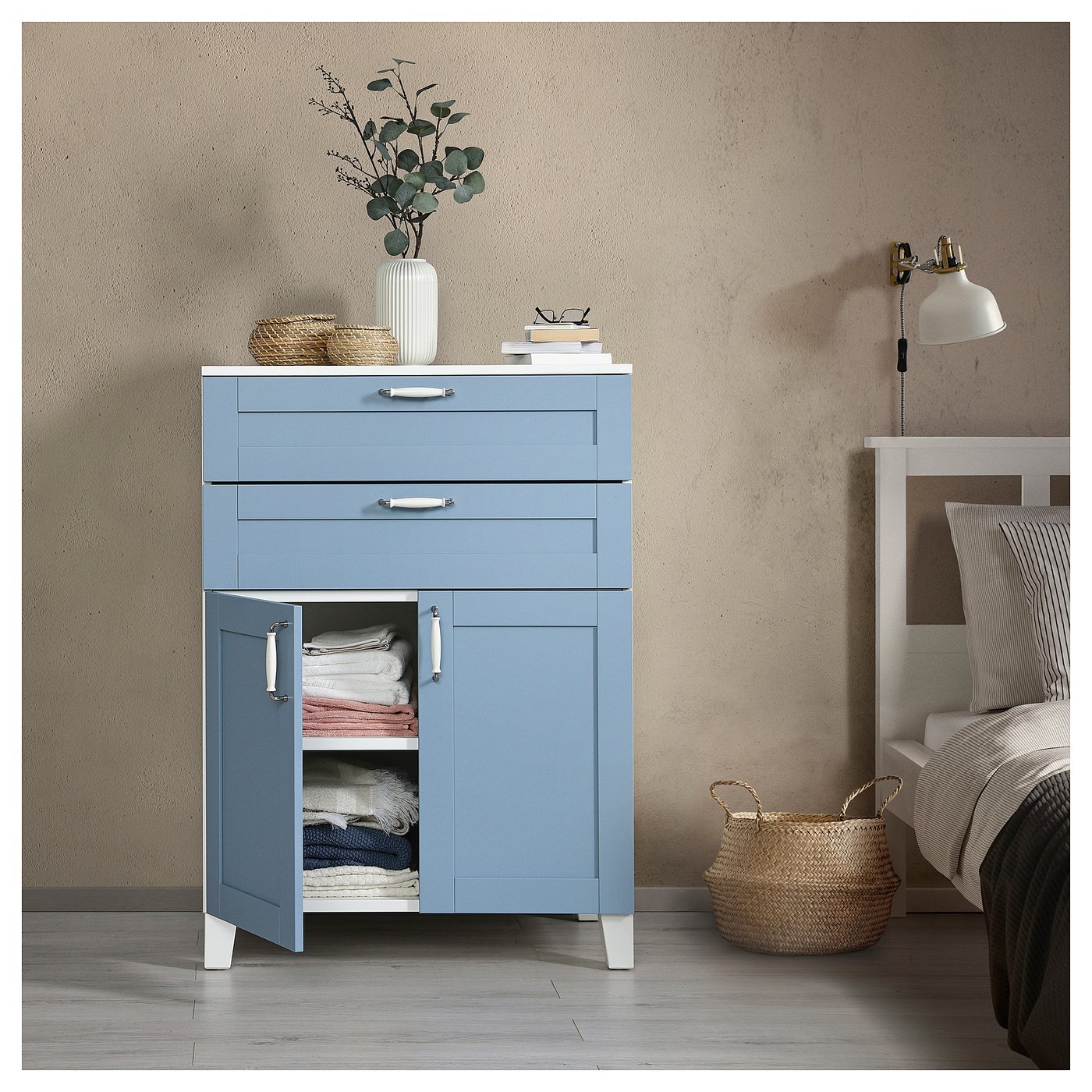 PLATSA corp 2uşi+2sertare, alb/Sannidal albastru, 80x57x113 cm - IKEA