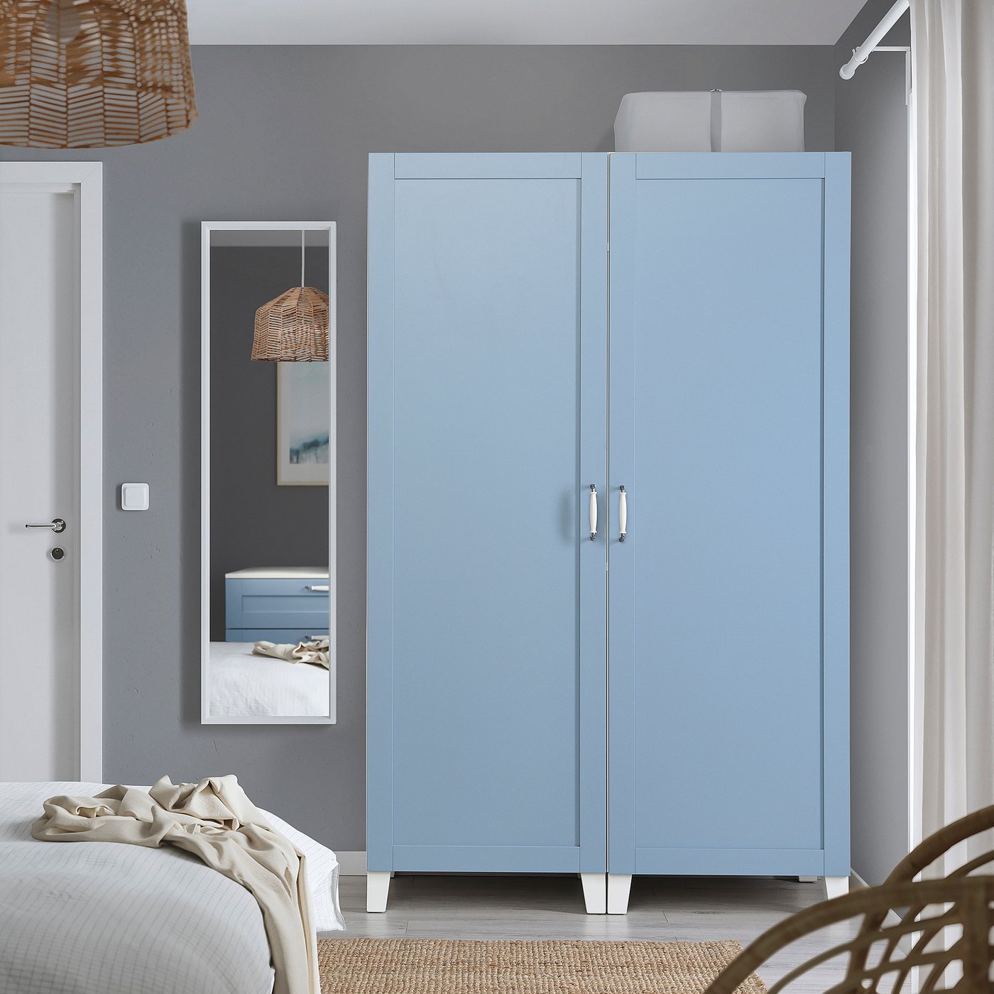 IKEA 2脚目 PLATSA dulap 2uşi, alb/Sannidal albastru, 120x57x191 cm - IKEA