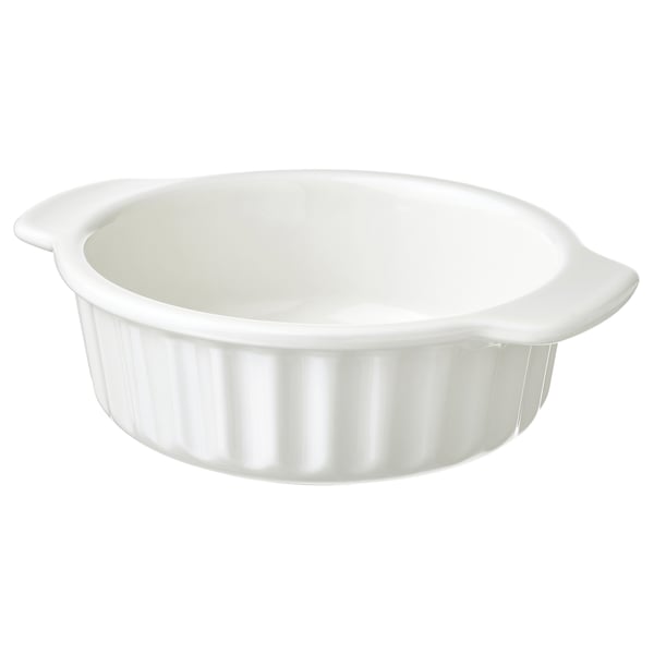 POETISK: vas mic de cuptor rotund alb din gresie cu mânere, design cu nervuri, aspect simplu și atemporal.