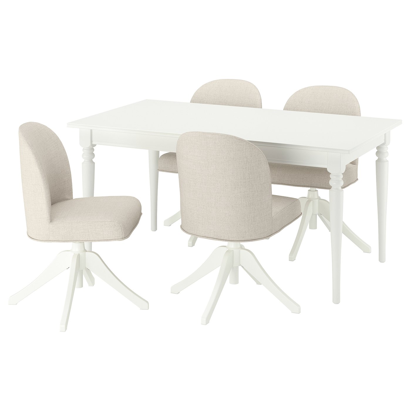 ROSENTORP / ROSENTORP Masă + 4 scaune, alb/alb Kilanda bej deschis, 155/215x87 cm (preț IKEA Family)