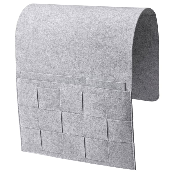 Buzunar de pat din pâslă de poliester gri, formă curbată cu design grilaj.