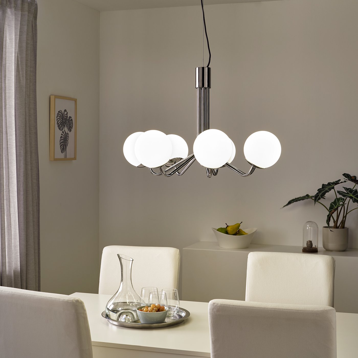 SIMRISHAMN Candelabru 7 braţe, cromat, opal sticlă - IKEA