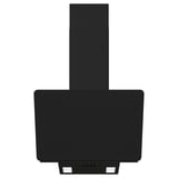 Hota de gătit neagră modernă cu suprafață elegantă din sticlă și lumini LED.