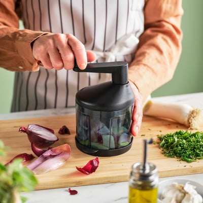 STENSNULTRA Dispozitiv tocat legume, negru gri-turcoaz/transparent