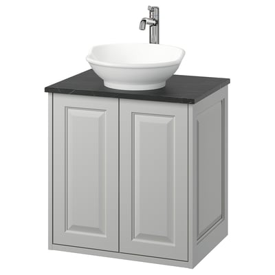 Toaletă TÄNNFORSEN, gri deschis, chiuvetă ovală, robinet cromat, design clasic.