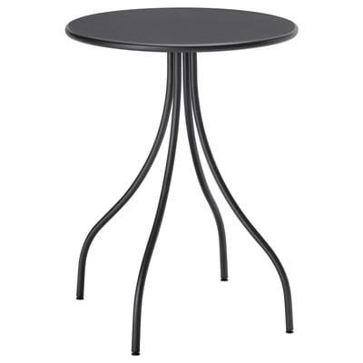 TÅNEBRO: masă laterală neagră, rotundă, ușoară și durabilă; picioare din oțel vopsit electrostatic, design modern.