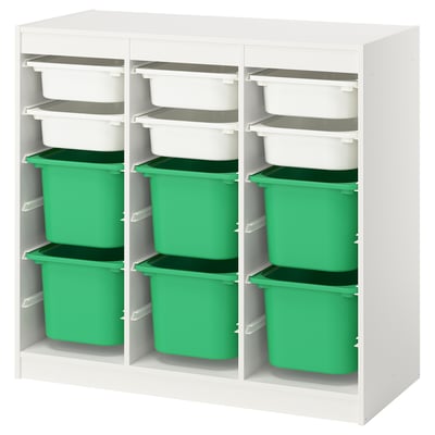TROFAST Ansamblu depozitare+cutii, separator cameră/alb verde deschis, 99x44x94 cm
