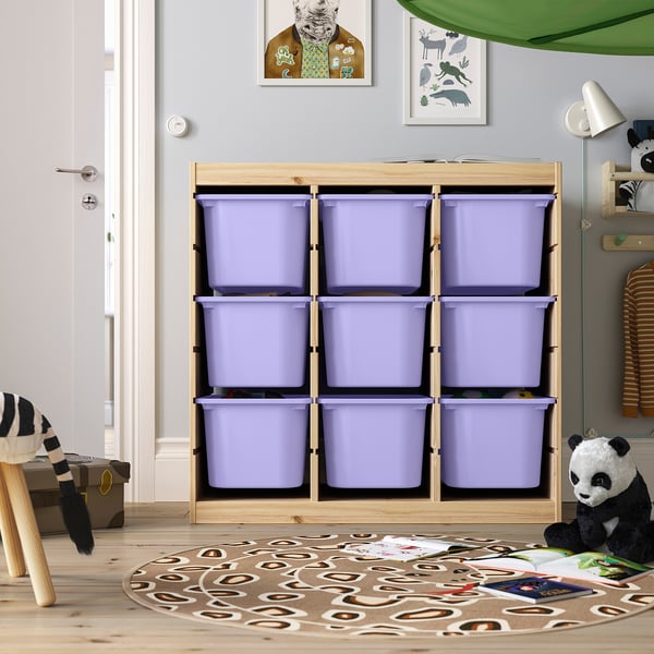 TROFAST Ansamblu depozitare+cutii, separator cameră/pin lăcuit nuanță naturală lila, 93x44x91 cm