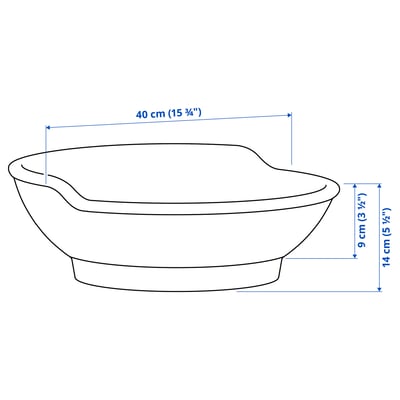 O chiuvetă din ceramică albă VÄSTERSJÖN cu bol rotund, margini moi și spătar ridicat. Are un capac cromat pentru capcana de apă.