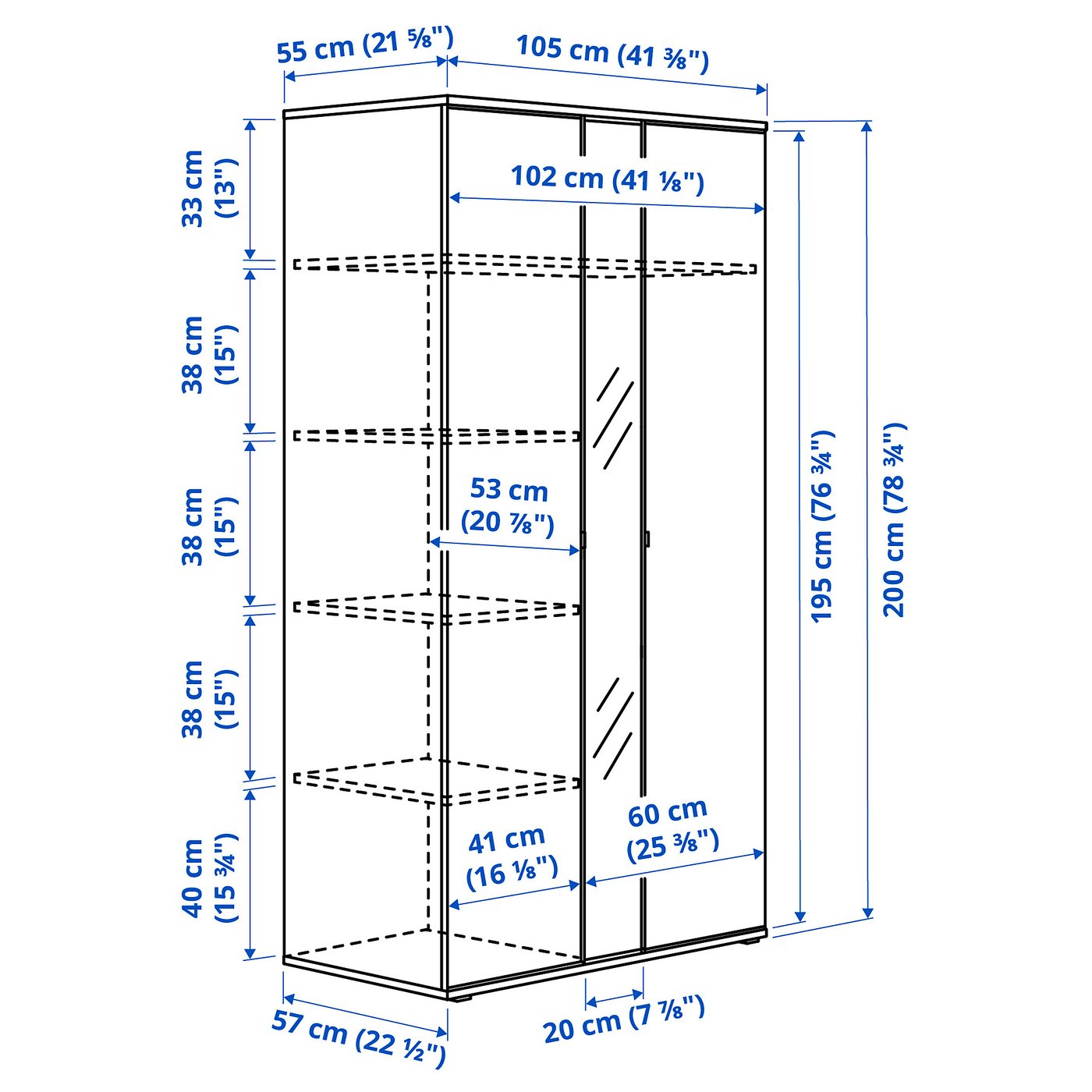 VIHALS dulap 2uşi, alb, 105x57x200 cm - IKEA