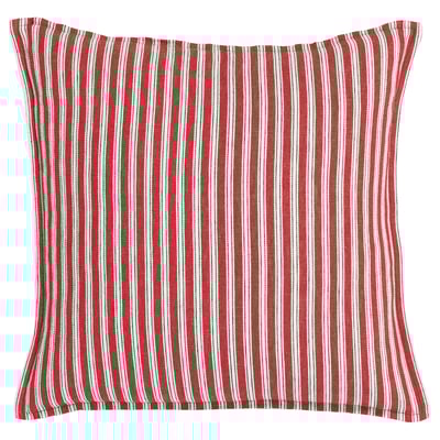 Husă de pernă pătrată cu dungi roșii și albe VINTERFINT, confecționată din 70% bumbac, 30% iută. Design clasic, rustic.