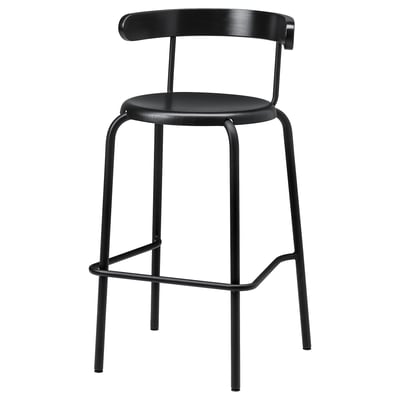 Scaun YNGVAR negru - elegant, cadru metalic, scaun și spătar furnir de, cafenea / sufragerie modernă.