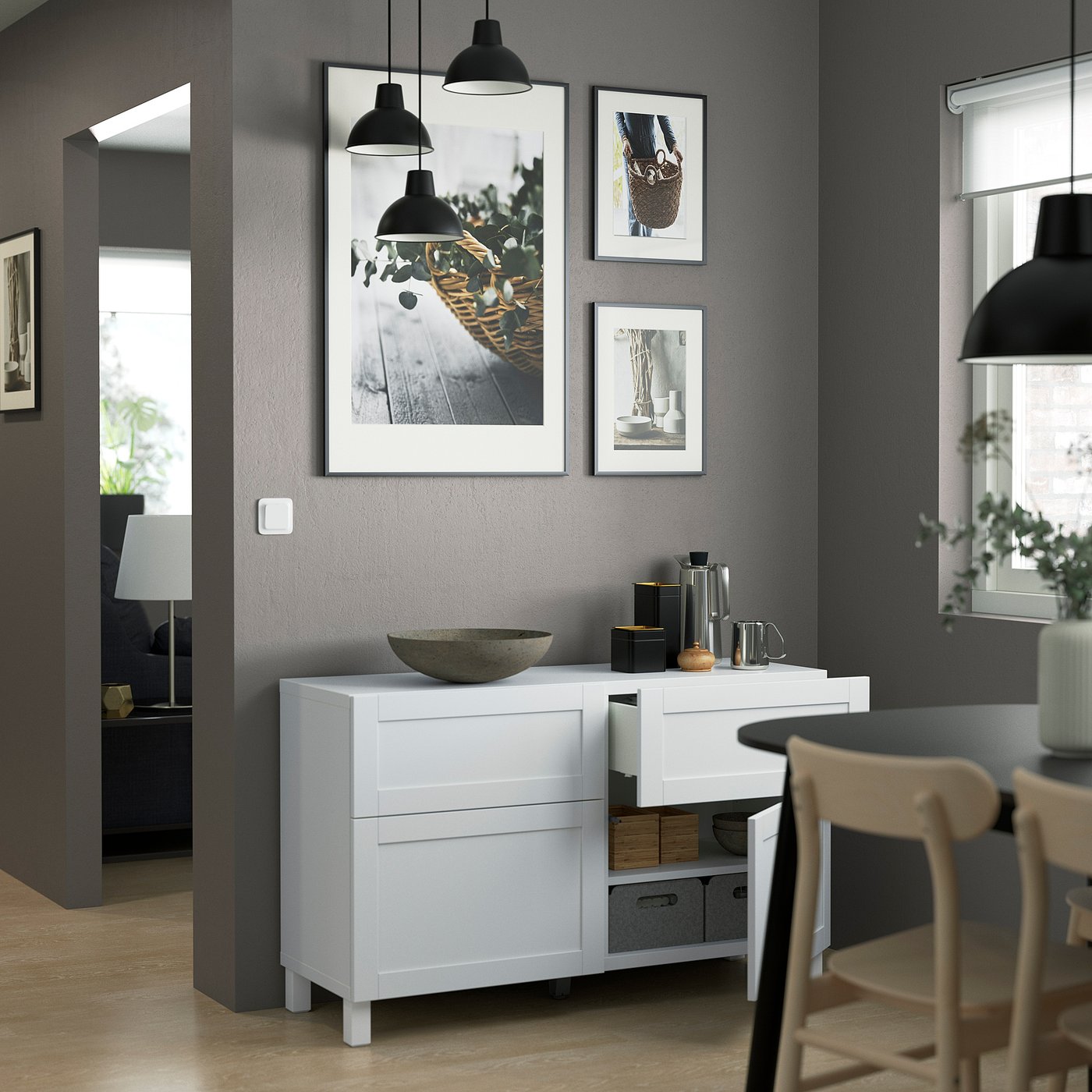 BESTÅ Komb.odlaganje s vratima/fiokama, bela/Hanviken/Stubbarp bela, 120x42x74 cm