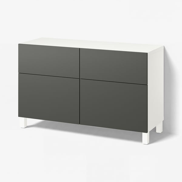 BESTÅ Komb.odlaganje s vratima/fiokama, bela/Lappviken/Stubbarp tamnosiva, 120x42x74 cm