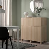BESTÅ Komb.odlaganje s vratima/fiokama, belo bajcovano im. hrastovine/Lappviken/Stubbarp, 120x42x112 cm