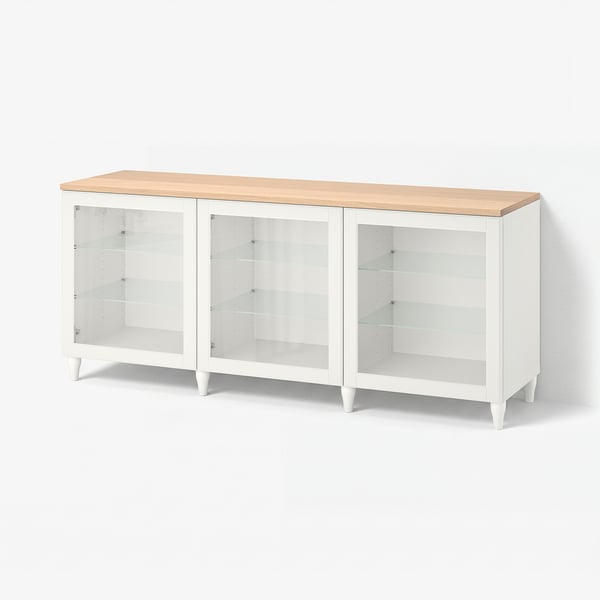 BESTÅ Kombin. odlaganje s vratima, bela/Ostvik/Kabbarp belo bistro staklo, 180x42x76 cm