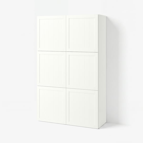 BESTÅ Kombin. odlaganje s vratima, bela/Pipmakare bela, 120x42x193 cm