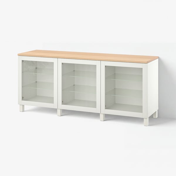 BESTÅ Kombin. odlaganje s vratima, bela/Sindvik/Stubbarp belo bistro staklo, 180x42x76 cm