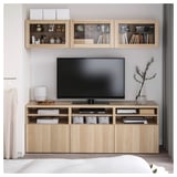 BESTÅ TV komb.odlaganje/staklena vrata, belo b. im. hrastovine/Lappviken im. b. b. hrast staklo, 180x42x192 cm