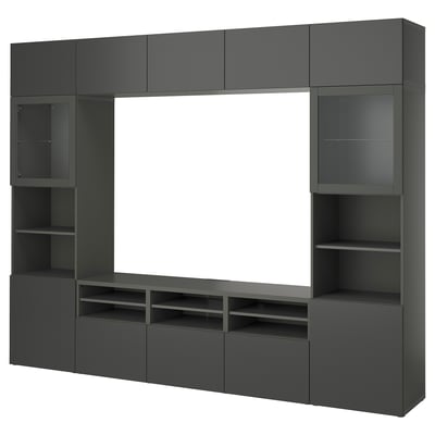 BESTÅ TV komb.odlaganje/staklena vrata, tamnosiva Lappviken/Sindvik tamnosiva, 300x42x231 cm