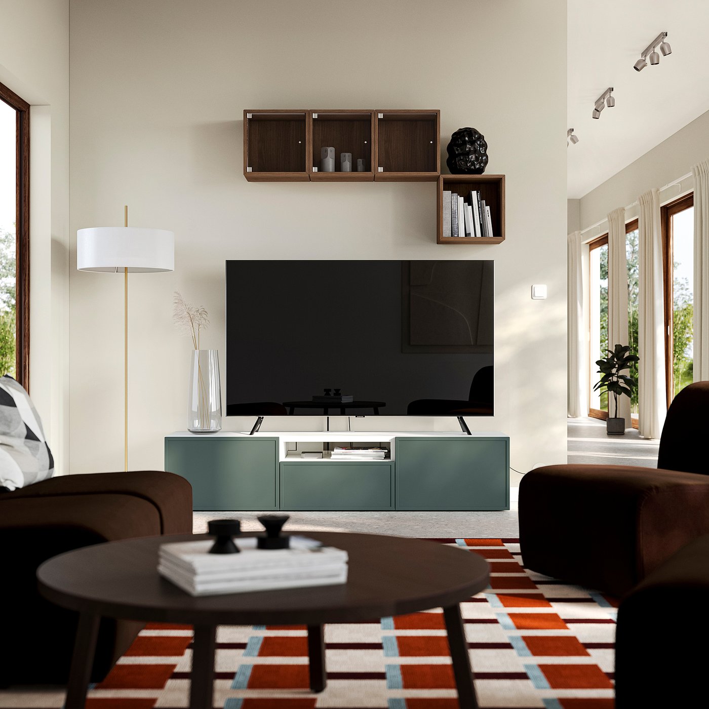 BESTÅ TV stalaža, bela/Krukmakare tamnosiva-zelena, 180x42x39 cm
