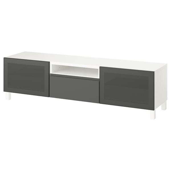 BESTÅ TV stalaža, bela Mörtviken/Västerviken/Stubbarp tamnosiva, 180x42x48 cm