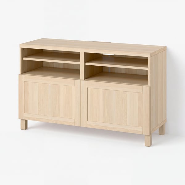 BESTÅ TV stalaža s vratima, belo b. im. hrastovine/Hanviken/Stubbarp belo b. im. hrastovine, 120x42x74 cm