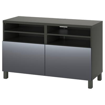 BESTÅ TV stalaža s vratima, tamnosiva/Riksviken/Stubbarp imitacija tamnog brušenog kalaja, 120x42x74 cm