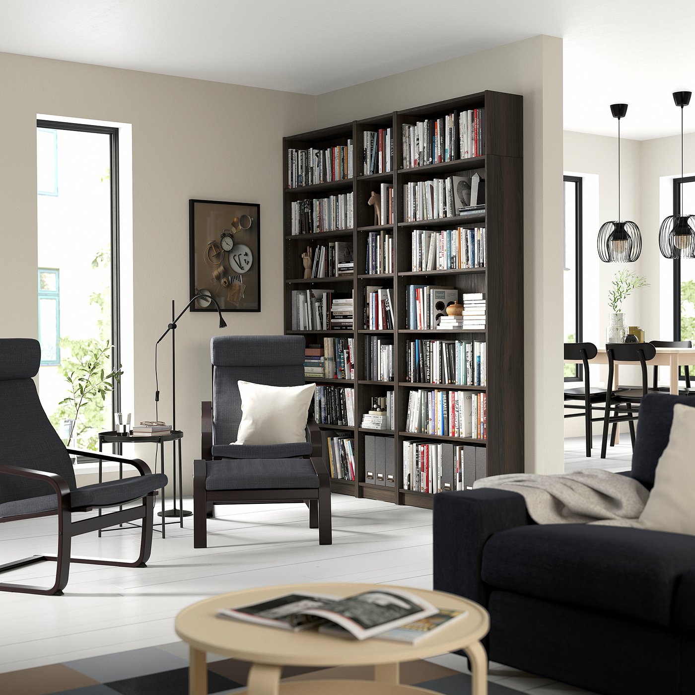 BILLY Komb.biblioteke s dodat. elementima, tamnosmeđa im. hrastovine, 200x28x237 cm