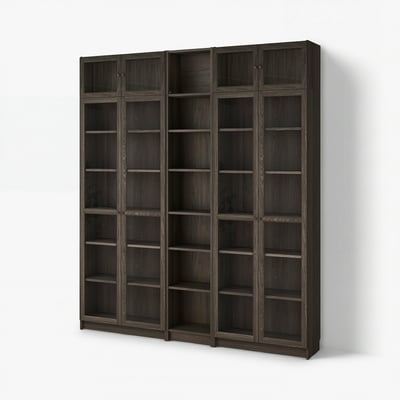 BILLY / OXBERG Biblioteka sa stak.vratima/dod.elem, tamnosmeđa im. hrastovine, 200x30x237 cm