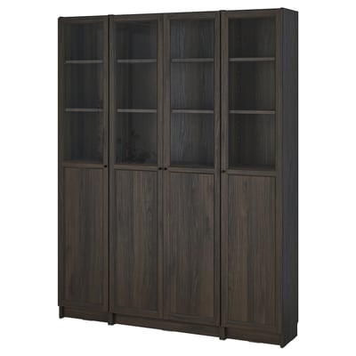 BILLY / OXBERG Komb.biblioteke s panelom/stak.vrat, tamnosmeđa im. hrastovine, 160x202 cm