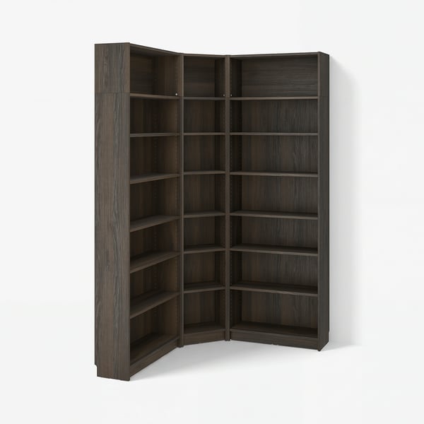 BILLY Ugaon.komb.biblioteka s dod.element, tamnosmeđa im. hrastovine, 136/136x28x237 cm