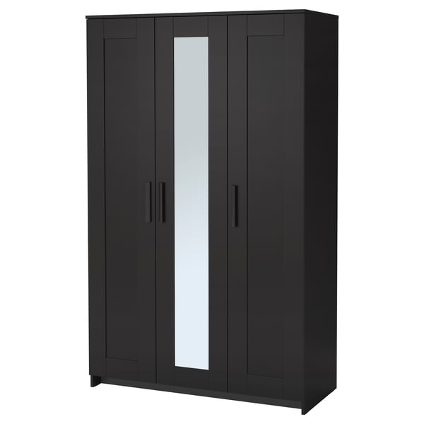 BRIMNES Garderober s 3 vrata, crna, 117x190 cm