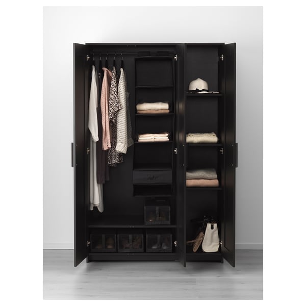BRIMNES Garderober s 3 vrata, crna, 117x190 cm