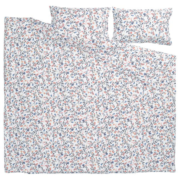BRUDKRUSBÄR Jorganska navlaka i 2 jastučnice, bela raznobojno/cvetna šara, 240x220/50x80 cm