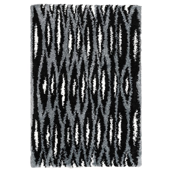 BULLERREMSA Tepih, visoki flor, crna siva/bela, 133x195 cm