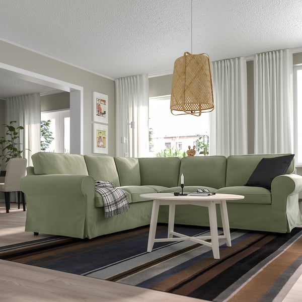 EKTORP Ugaona sofa, 4-sed, Hakebo sivozelena