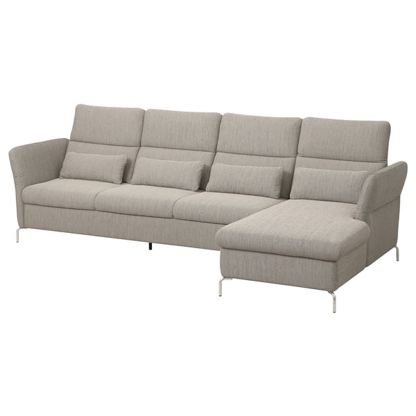 FAMMARP Sofa 4-sed i lenjivac, desno metal/Viarp bež/smeđa