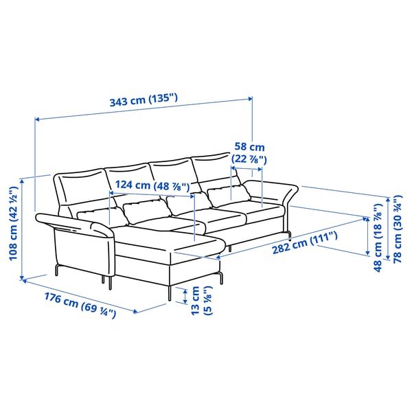 FAMMARP Sofa 4-sed i lenjivac, levo metal/Viarp bež/smeđa