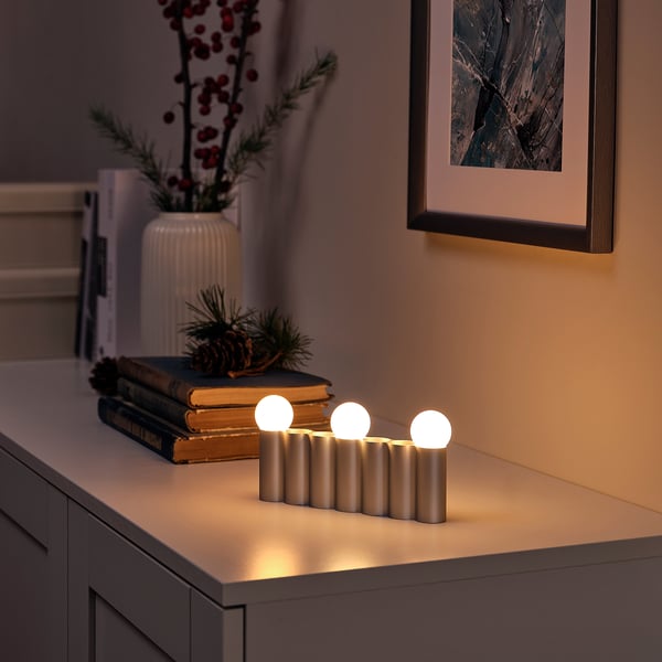 FRÖJDA LED stoni ukras, na baterije srebrna, 9x18 cm