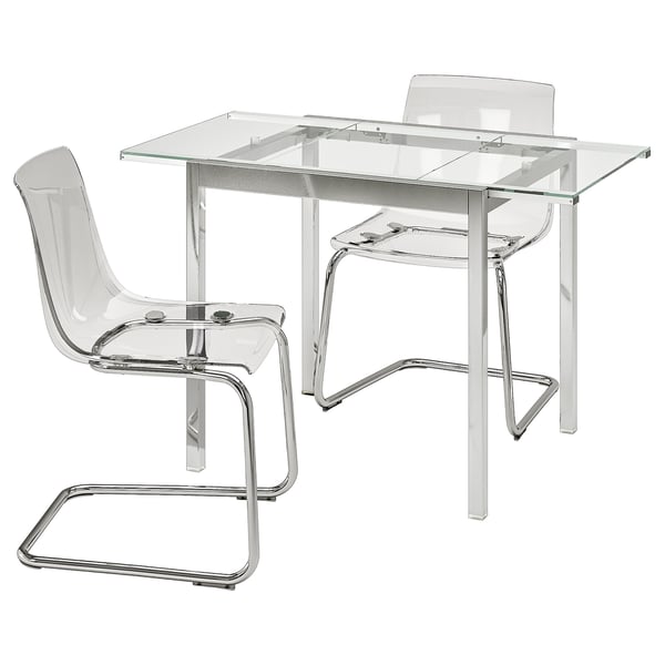 GLIVARP / TOBIAS Sto i 2 stolice, providno/hromirano providno, 75 cm