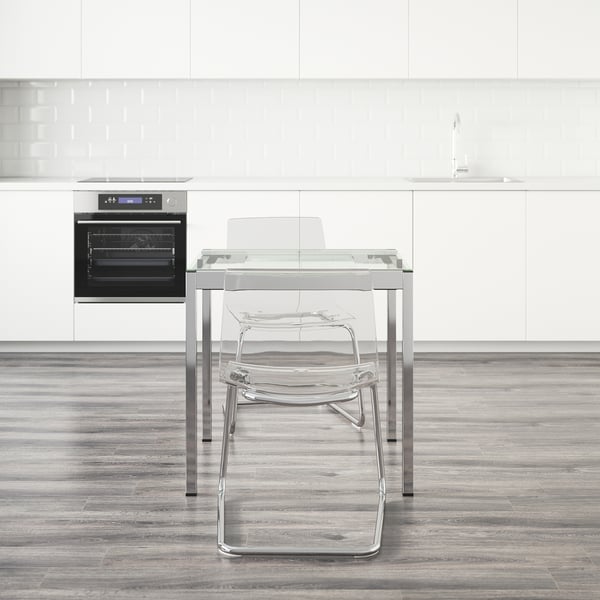 GLIVARP / TOBIAS Sto i 2 stolice, providno/hromirano providno, 75 cm